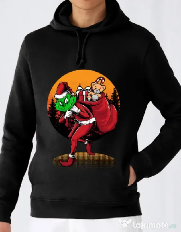 Hoodie barbat cu gluga Grinch stole Christmas Negru
