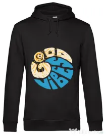 Hoodie barbat cu gluga Good vibes and wave Negru