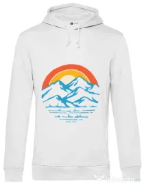 Hoodie barbat cu gluga Mountain and rainbow Alb