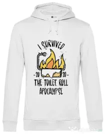Hoodie barbat cu gluga Toilet roll apocalypse Alb