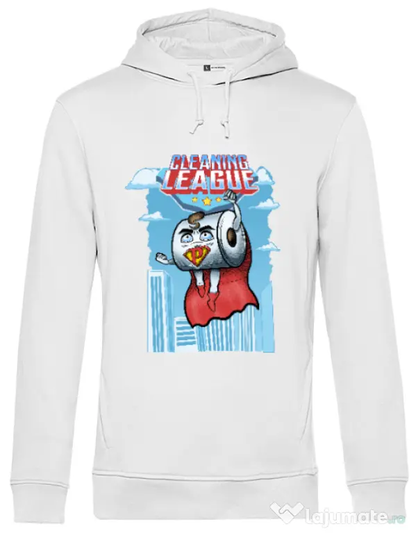 Hoodie barbat cu gluga Cleaning league toilet paper Alb