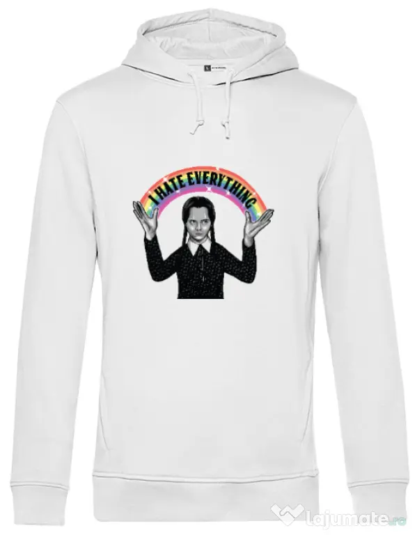 Hoodie barbat cu gluga I hate everything Alb