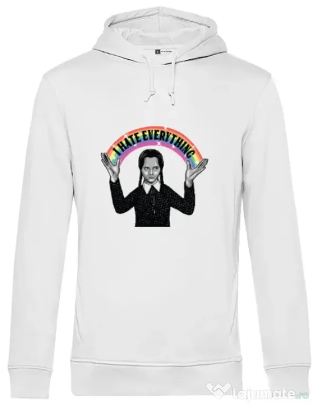 Hoodie barbat cu gluga I hate everything Alb