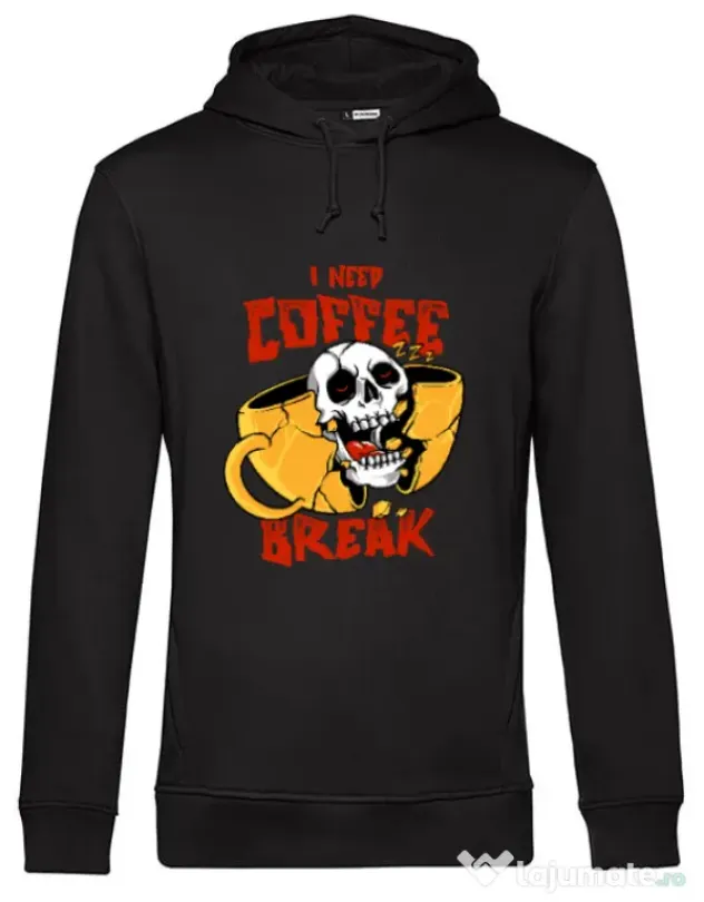 Hoodie barbat cu gluga Coffee break Negru