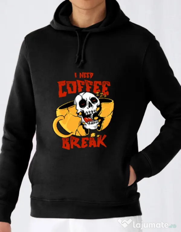 Hoodie barbat cu gluga Coffee break Negru