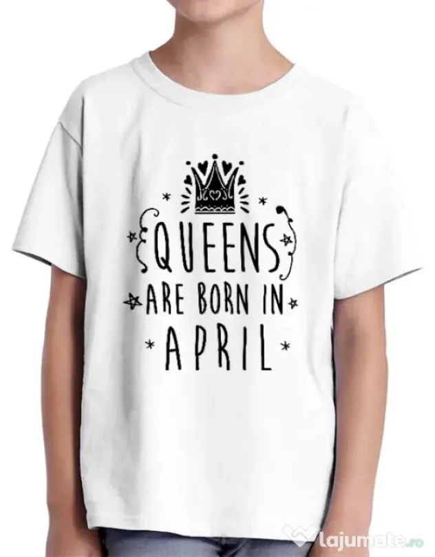 Tricou ADLER copil Queens are born in April Alb