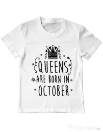 Tricou ADLER copil Queens are born in October Alb