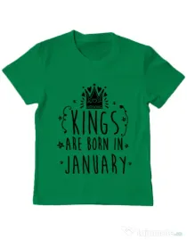 Tricou ADLER copil Kings are born in January Verde mediu