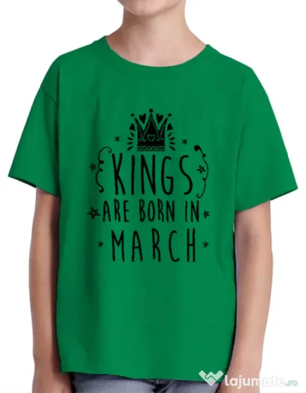 Tricou ADLER copil Kings are born in March Verde mediu