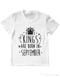 Tricou ADLER copil Kings are born in September Alb