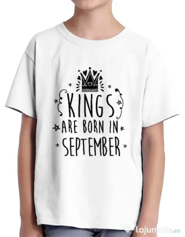 Tricou ADLER copil Kings are born in September Alb