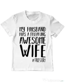 Tricou ADLER copil Awesome wife Alb