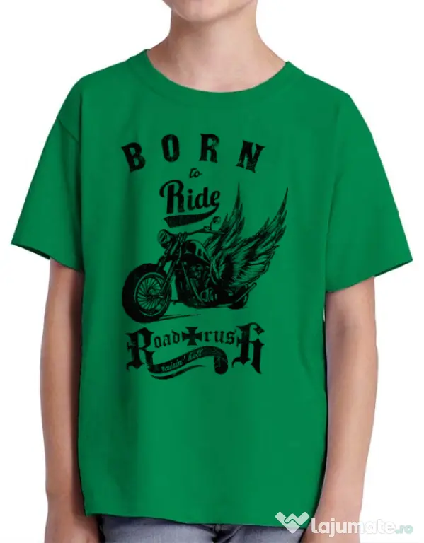 Tricou ADLER copil Born to ride Verde mediu