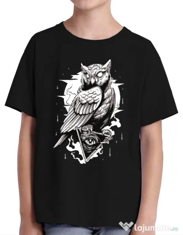 Tricou ADLER copil Owl Negru
