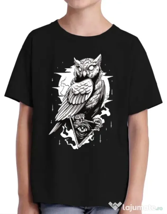 Tricou ADLER copil Owl Negru