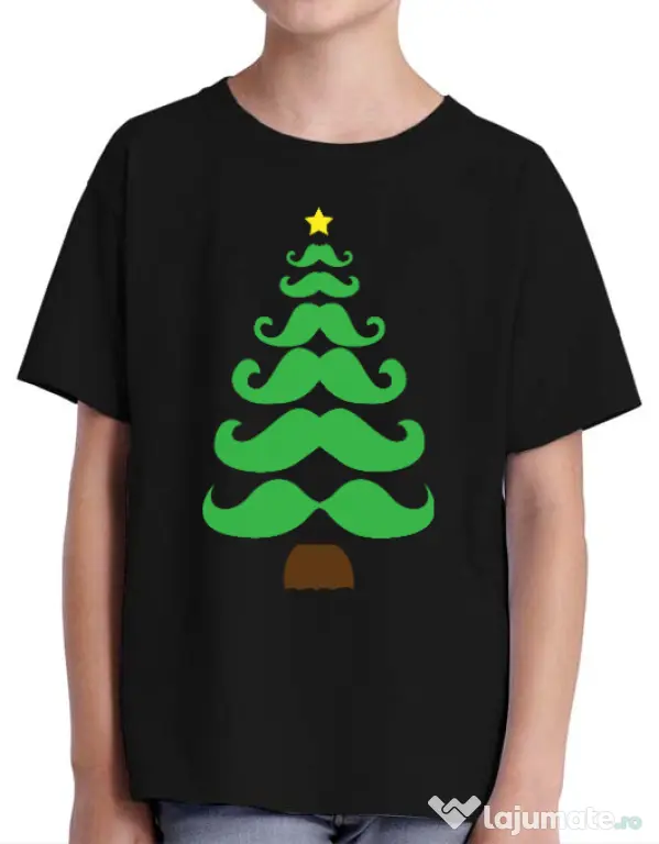 Tricou ADLER copil Moustache Christmas tree Negru
