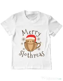 Tricou ADLER copil Merry slothmas Alb