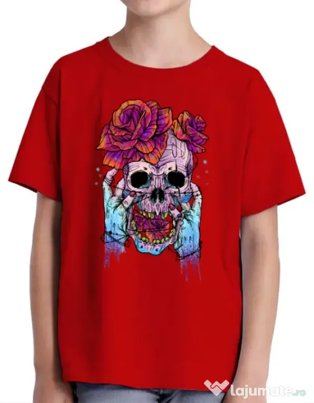 Tricou ADLER copil Hand skull Rosu