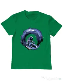 Tricou ADLER copil Surfing in space Verde mediu