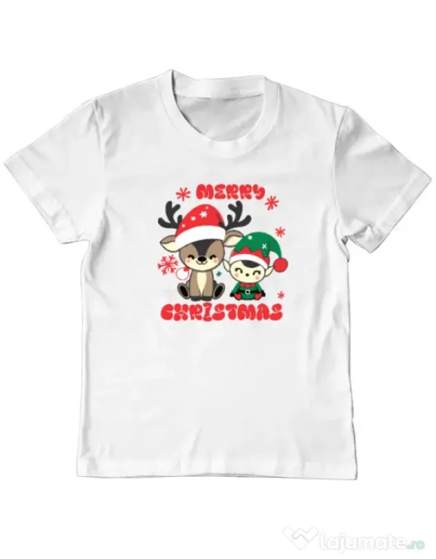 Tricou personalizat copil Prietenii lui Mos Craciun Alb