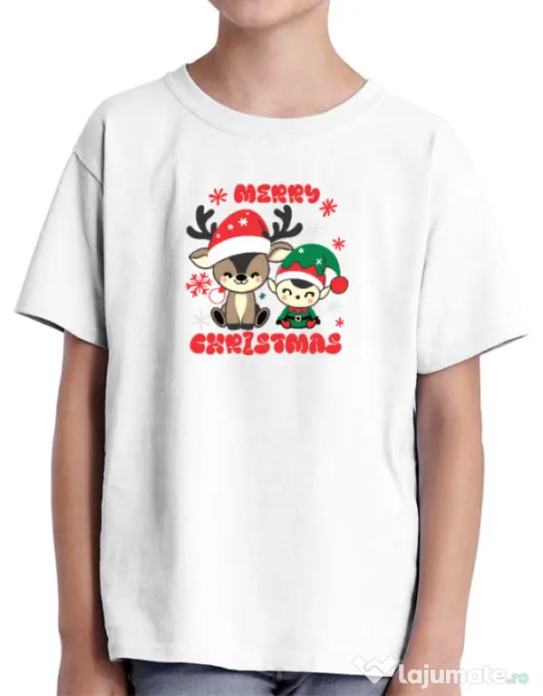 Tricou personalizat copil Prietenii lui Mos Craciun Alb