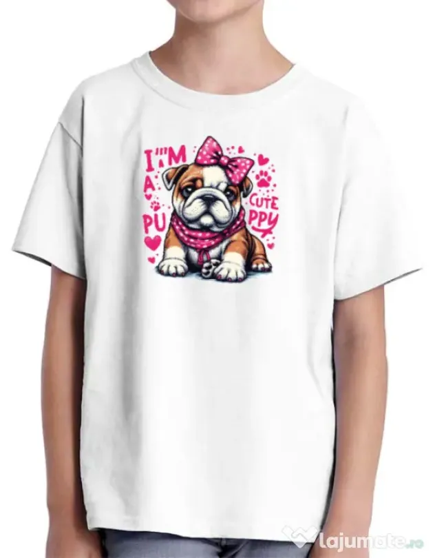 Tricou personalizat copil CUTE PUPPY Alb