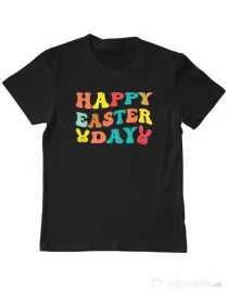 Tricou personalizat copil HAPPY EASTER DAY Negru