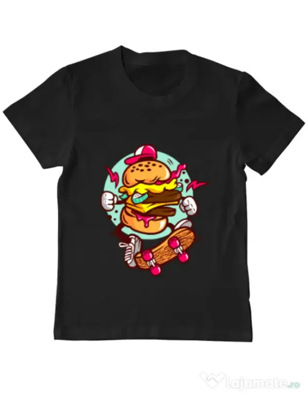 Tricou ADLER copil Burger Skater Negru