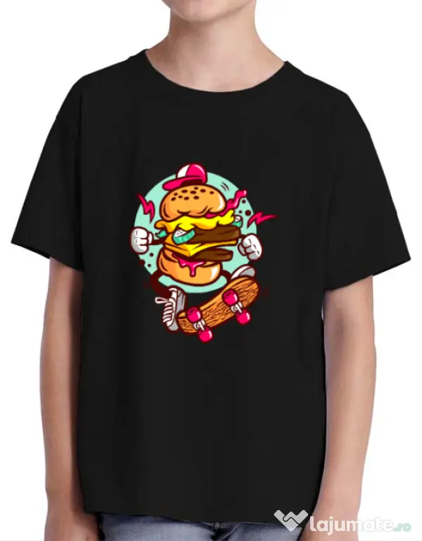 Tricou ADLER copil Burger Skater Negru