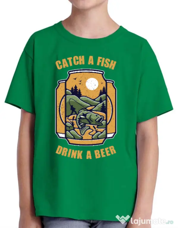 Tricou ADLER copil Catch a fish Verde mediu