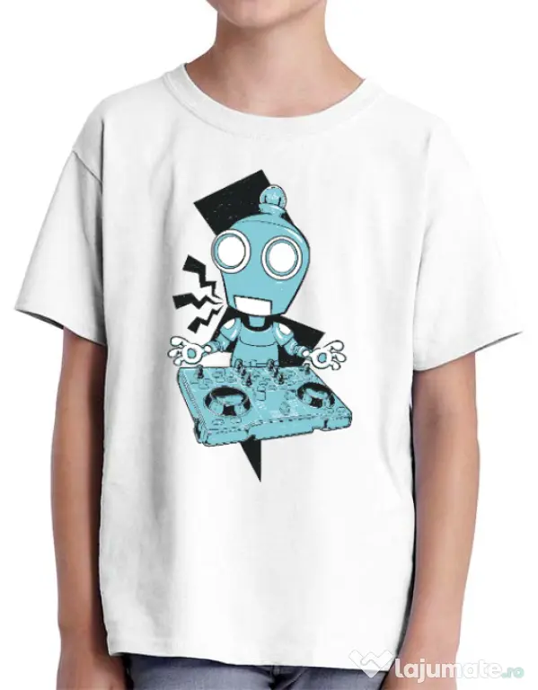 Tricou ADLER copil Dj robot Alb