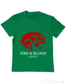 Tricou ADLER copil Fire and Blood Targaryen Verde mediu