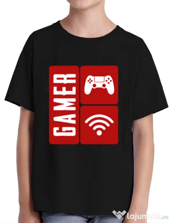 Tricou ADLER copil Gamer Negru