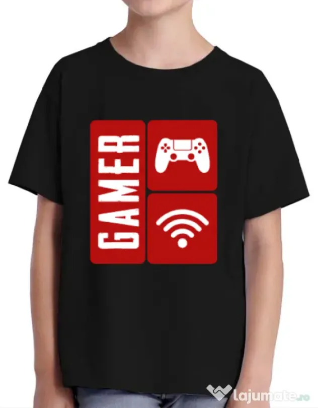 Tricou ADLER copil Gamer Negru