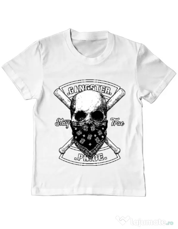 Tricou ADLER copil Gangster skull Alb