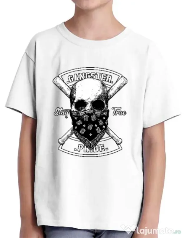 Tricou ADLER copil Gangster skull Alb