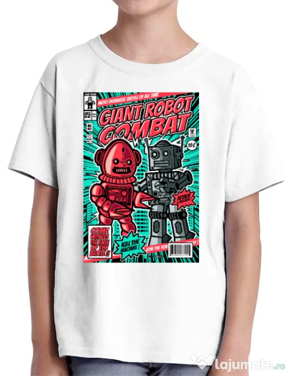 Tricou ADLER copil Giant robot combat Alb
