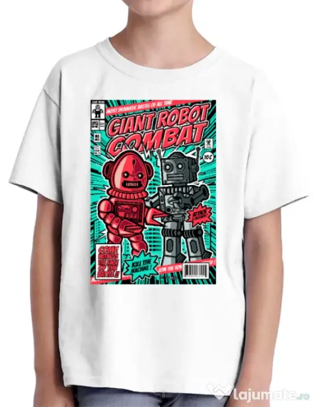 Tricou ADLER copil Giant robot combat Alb