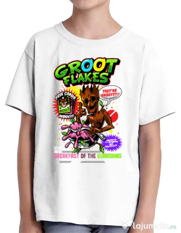 Tricou ADLER copil Groot flakes Alb