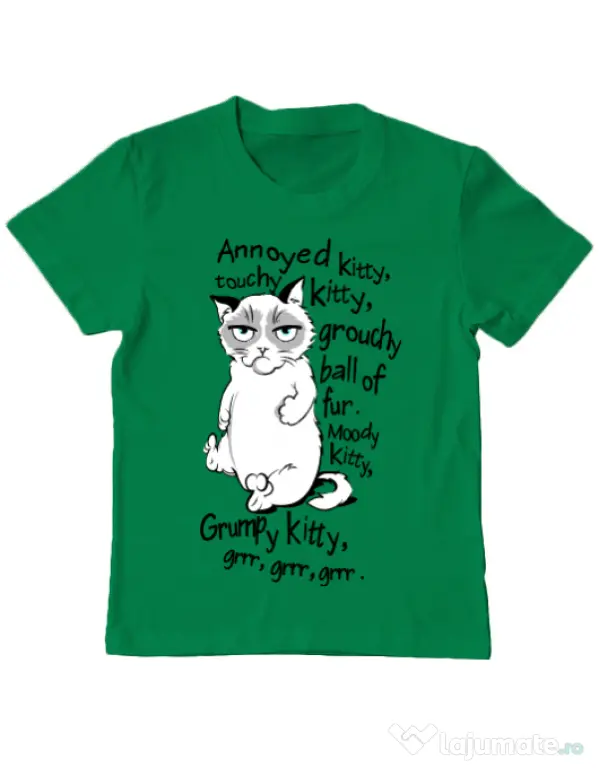 Tricou ADLER copil Grumpy kitty Verde mediu
