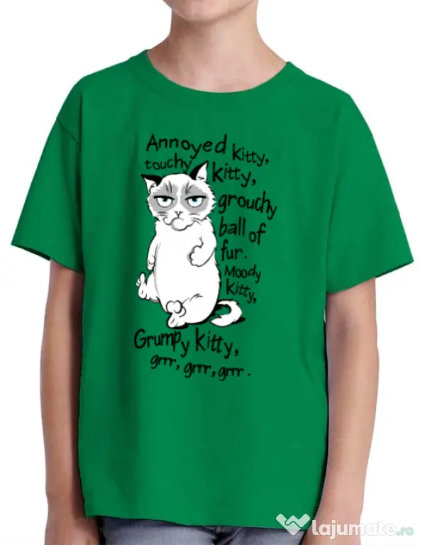 Tricou ADLER copil Grumpy kitty Verde mediu
