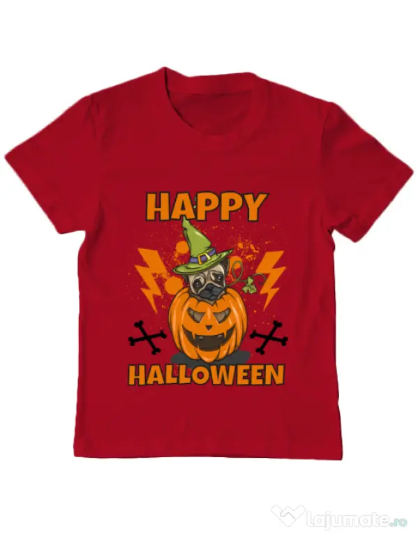 Tricou ADLER copil Halloween Pug Rosu