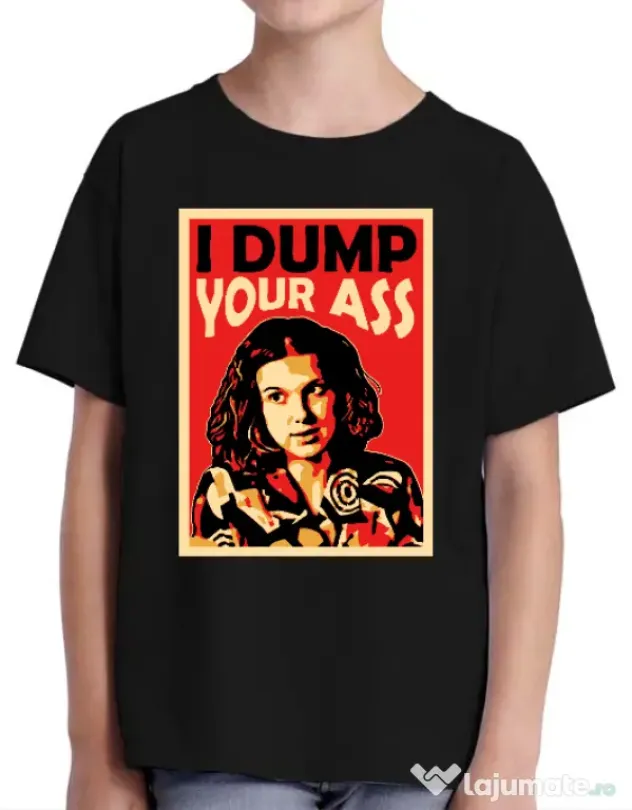 Tricou ADLER copil I dump your ass Negru