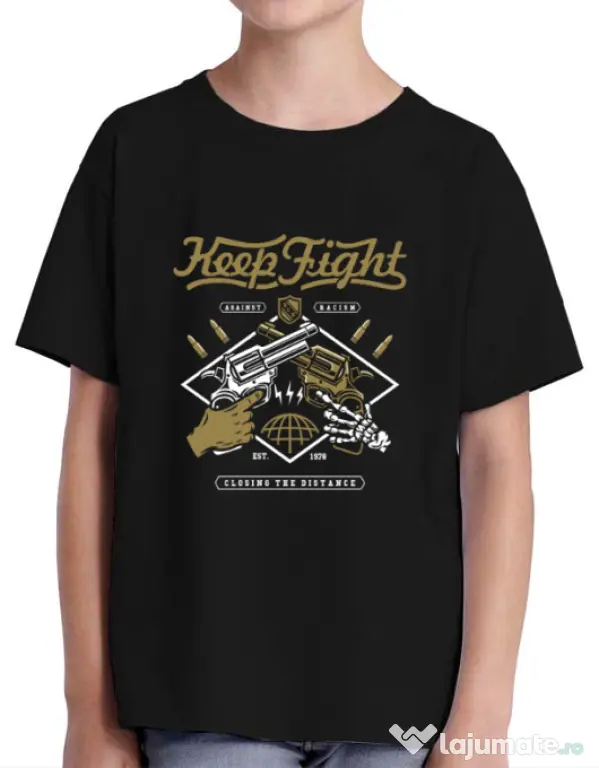 Tricou ADLER copil Keep Fight Negru