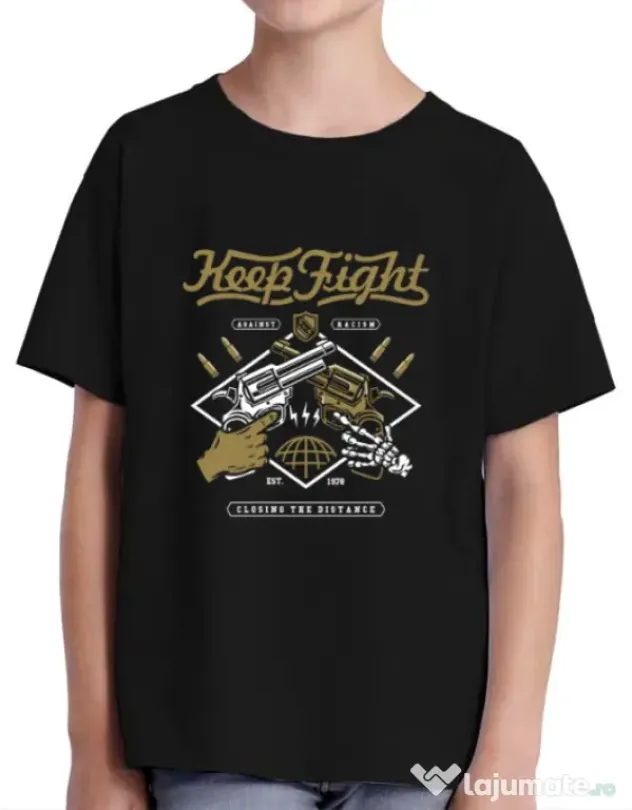 Tricou ADLER copil Keep Fight Negru