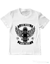 Tricou ADLER copil Less work more skate Alb