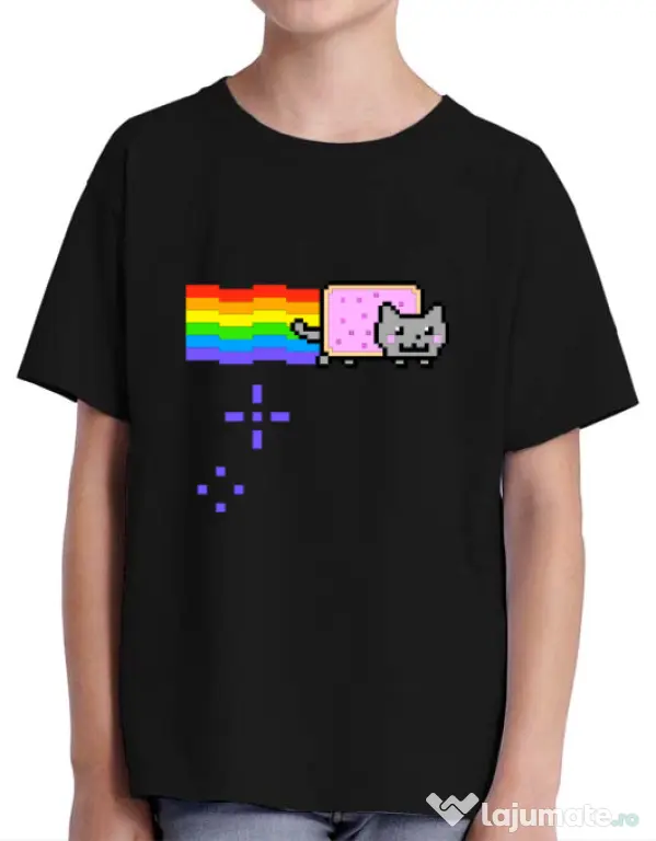 Tricou ADLER copil Nyan cat Negru