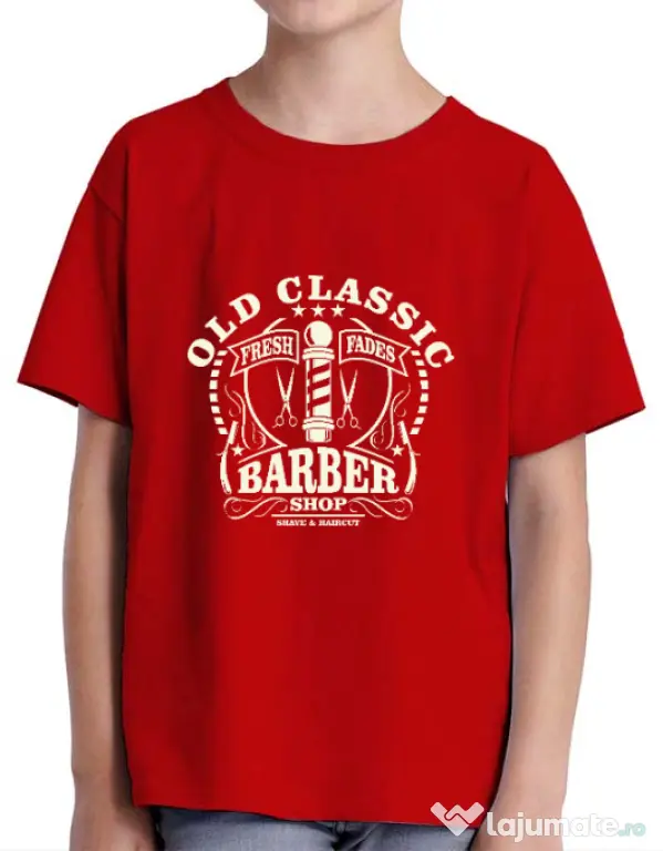 Tricou ADLER copil Old Classic Barber Rosu