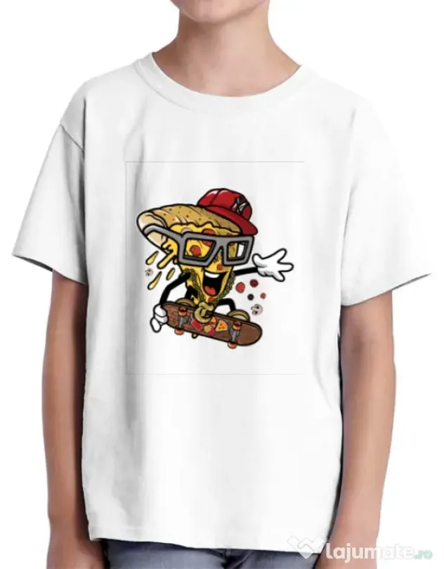 Tricou ADLER copil Pizza Skater Alb