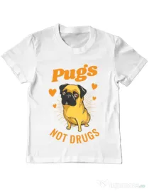 Tricou ADLER copil Pugs not drugs Alb